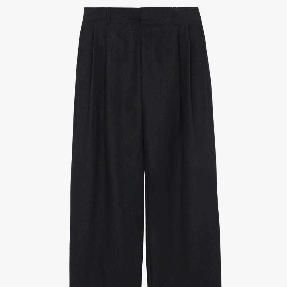 Stephen Pleated Denim Trousers - Navy - Size Large